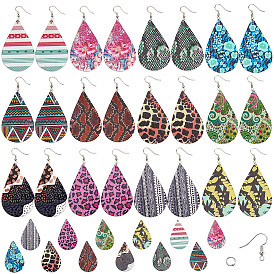 SUNNYCLUE DIY Earring Making, with Printed Wooden Teardrop Big Pendants, Brass Earring Hooks and Iron Open Jump Rings