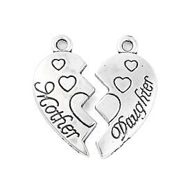 Tibetan Style Alloy Split Pendants, Heart with Word, Cadmium Free & Lead Free, 23.5x20.5mm, Hole: 1.5mm