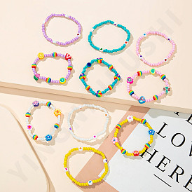 Candy-colored Heart Fruit Glass Bead Bracelet Set for Fashionable Besties and Couples on Travel Memories