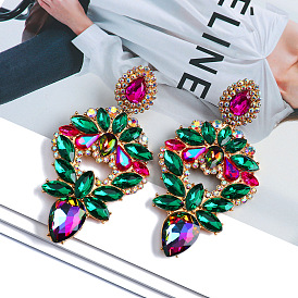 Colorful Geometric Crystal Glass Pendant Earrings for Wedding and Fashion