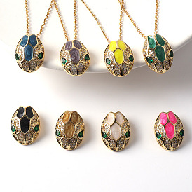 Fashionable Copper Micro-inlaid Zircon Colorful Oil Drop Gold Pendant - Snake Head Necklace.