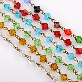 Main perles de verre de toupie chaînes de colliers bracelets faisant, avec épingle à oeil en fer bronze antique, non soudée, 39.3 pouce, perles: 6 mm