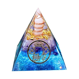 Orgonite Pyramid Resin Energy Generators, Reiki Chakra Natural Mixed Gemstone Chip Inside for Home Office Desk Decoration