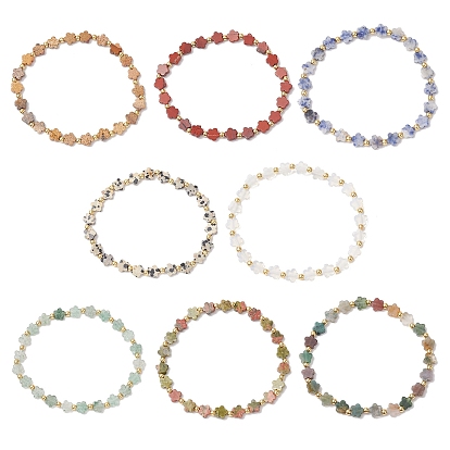 Браслеты из натуральных и синтетических драгоценных камней, эластичные браслеты для женщин, цветка сливы, с латунной бисера