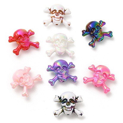 UV Plating Opaque Acrylic Beads, Iridescent, Skull