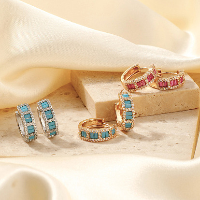 Серьги-кольца из латуни с микропаве из кубических цирконий для женщин, Золотой / Серебряный