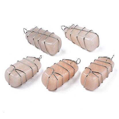 Natural Pink Aventurine Pendants, with Platinum Plated Brass Findings, Trapezoid