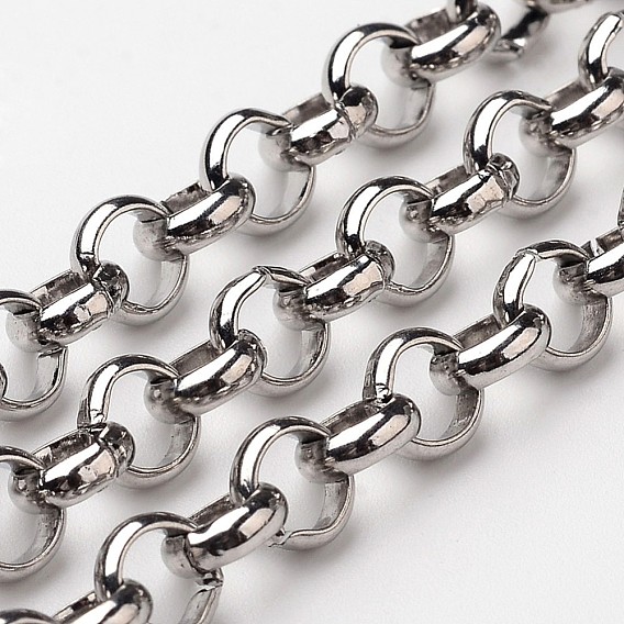 304 Stainless Steel Rolo Chains, Belcher Chain, Unwelded, with Spool, 6x2mm