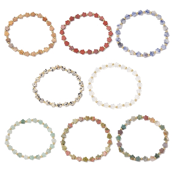 Браслеты из натуральных и синтетических драгоценных камней, эластичные браслеты для женщин, цветка сливы, с латунной бисера