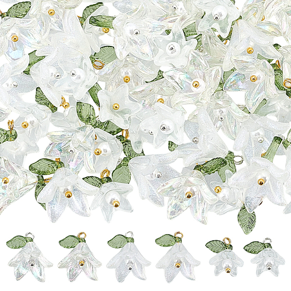 90шт 6 цвета акриловые подвески, цветок, с латунными петлями и пластиковыми бусинами