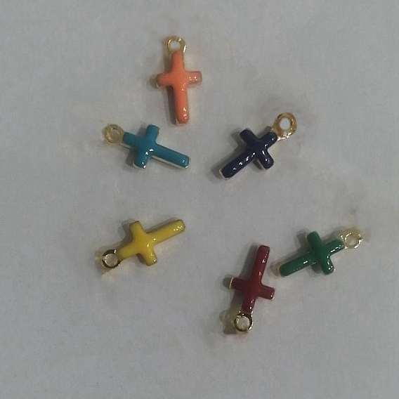 Подвески из латуни с эмалью в стойку, долговечный, без кадмия и без никеля, крестик