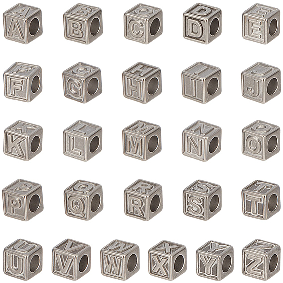 26 шт. 26 стили 304 кубические бусины из нержавеющей стали, Письмо ~ Z