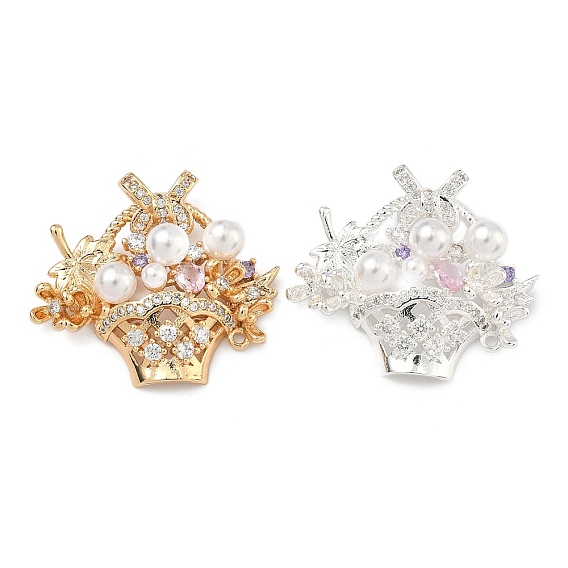 Латунные микро проложить кубического циркония подвески, с ABS имитации жемчуга, подвески в виде цветочных корзин