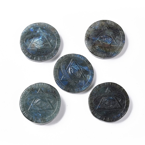 Natural Labradorite Cabochons, Flat Round with Angel Eye