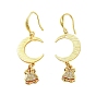 Rack Plating Brass Micro Pave Clear Cubic Zirconia Dangle Earrings, Moon with Bell, Cadmium Free & Lead Free