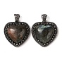 Gemstone Pendants, Heart Charms, with Rack Plating Antique Silver Tone Brass Findings, Cadmium Free & Lead Free