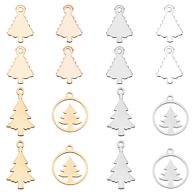 PandaHall Elite 16Pcs 8 Style 304 Stainless Steel Charms,  Hollow Pendants, Christmas Trees
