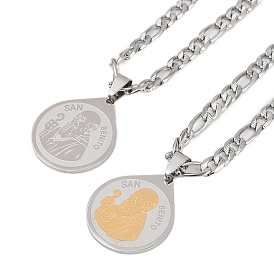 Капля с рисунком отца святого Бенедикта 201 ожерелья из нержавеющей стали с подвеской для мужчин и женщин, ожерелья из цепочек Фигаро