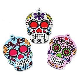 Halloween Theme Printed Acrylic Pendants, Skull Charms