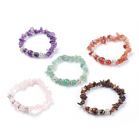Bracelets élastiques de pierres précieuses naturelles, avec des billes de strass et du laiton grade un perles intercalaires en strass