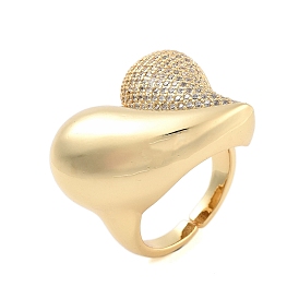 Clear Cubic Zirconia Open Cuff Rings, Heart Brass Finger Rings for Women