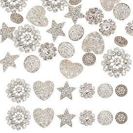 24шт 6 стиль 1-отверстие сплав и латунные пуговицы со стразами на ножке, с полимерной глиной горный хрусталь, разнообразные