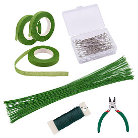 DIY Decorative Artificial Flower Making Kit, Including Iron Head Pins & Wires, Crepa Paper & 45# Steel Side Cutting Pliers, Paper Twist Ties