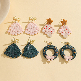 Рождественские серьги-гвоздики из полимерной глины, золотые