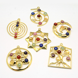 Mixed Chakra Alloy Gemstone Big Pendants, 49~63x22~59x5~13mm, Hole: 3mm