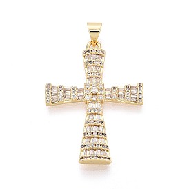 Латунные микропаве прозрачные подвески с фианитом, крест прелести