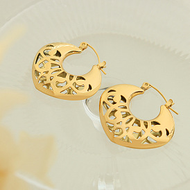 Chic Hollow Heart Earrings in French Style, Titanium Steel & 18K Gold Jewelry for Women