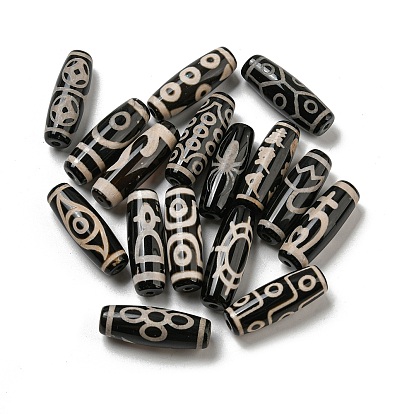 Бутылка нектара/5-глаз/жуйи/лотос/благословение/21-глаз узор нити бусин дзи в тибетском стиле, Натуральные окрашенные агатовые бусины, рис, чёрные