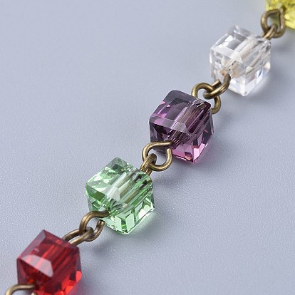 Ручной цепи стекло бисером, несварные, с железными ушками, кубические