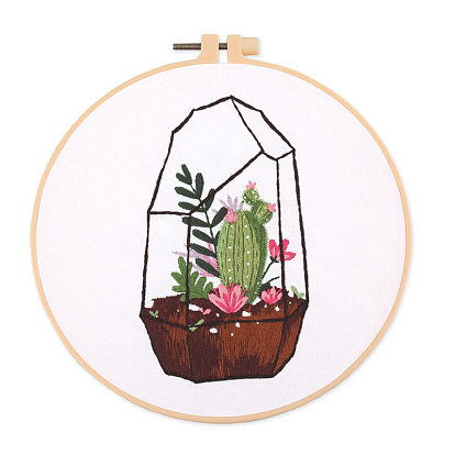 DIY Embroidery Kits, Including Printed Cotton Fabric, Embroidery Thread & Needles, Imitation Bamboo Embroidery Hoop