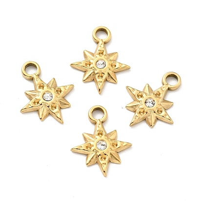 Ion Plating(IP) 304 Stainless Steel, with Clear Cubic Zirconia, Star