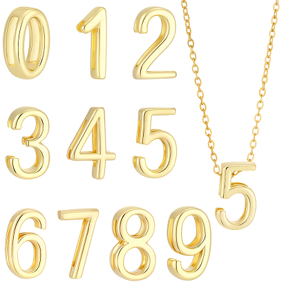 10Pcs 10 Styles Brass Slide Charms, Lead Free & Cadmium Free, Long-Lasting Plated, Rack Plating, Number