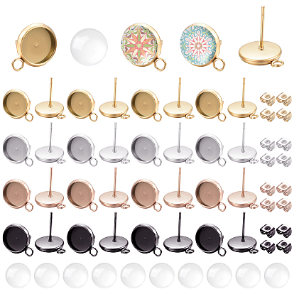 Комплекты для изготовления сережек, 48 шт. 4 цвета вакуумное покрытие pvd 304 серьги-гвоздики и гайки из нержавеющей стали, Прозрачные стеклянные кабошоны