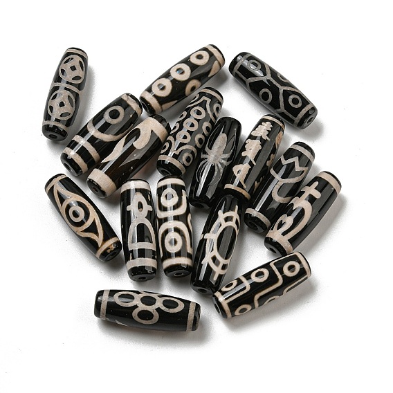 Бутылка нектара/5-глаз/жуйи/лотос/благословение/21-глаз узор нити бусин дзи в тибетском стиле, Натуральные окрашенные агатовые бусины, рис, чёрные