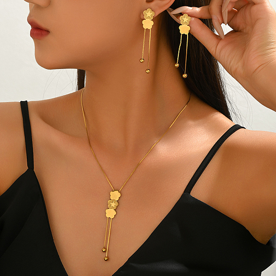 Комплекты из сережек-цветов и колье-лариатов из нержавеющей стали для женщин.