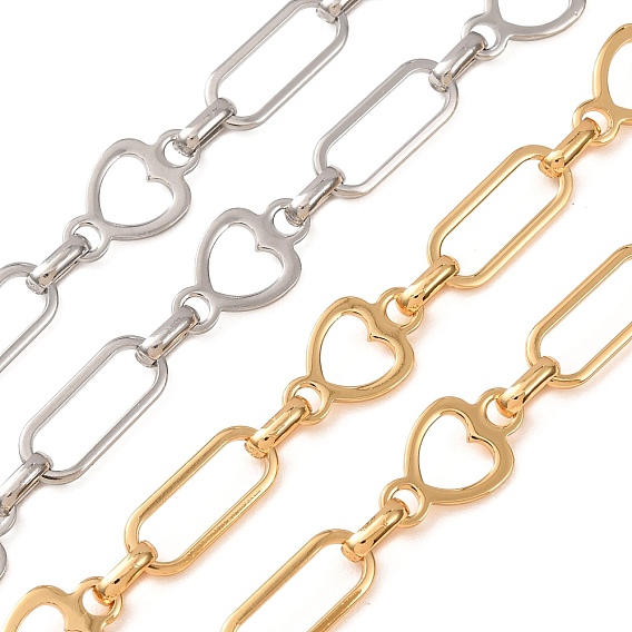 304 Stainless Steel Rectangle & Heart Link Chains, Unwelded, with Spool
