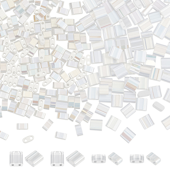 300 шт 2 стили 2-отверстие запекаемая краска стеклянные бусины, прямоугольные