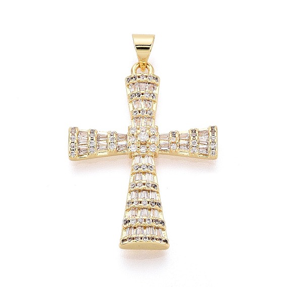 Латунные микропаве прозрачные подвески с фианитом, крест прелести