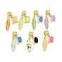 Brass Micro Pave Clear Cubic Zirconia Pendants, with Enamel, Feather with Crab Charms, Rack Plating, Long-Lasting Plated, Lead Free & Cadmium Free, Real 18K Gold Plated