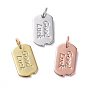 Brass Pendants, Long-Lasting Plated, Real 18K Gold Plated, Rectangle, with Word"Good Luck"