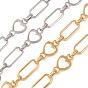 304 Stainless Steel Rectangle & Heart Link Chains, Unwelded, with Spool