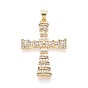 Латунные микропаве прозрачные подвески с фианитом, крест прелести