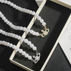 Collar de perlas de saturno con joyería colgante de saturno con diamantes completos - collar de reina y2k.
