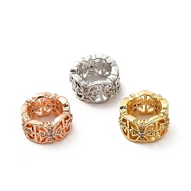 Реечное покрытие латунь микро паве кубический цирконий европейские бусины, бусины с большим отверстием, долговечный, без кадмия и без свинца, плоско-круглые