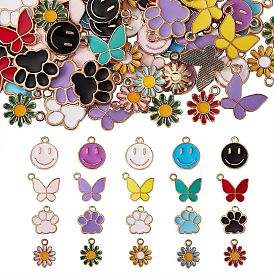 80Pcs 20 Style Alloy Enamel Pendants, ButterFly & Paw Print & Flower & Flat Round with Smiling Face