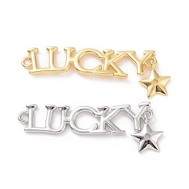 Brass Connector Charms, Word Lucky with Star